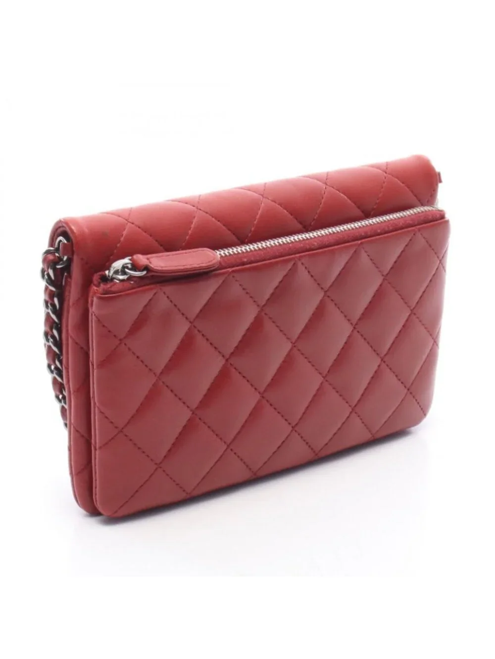 Chanel Shoulder Bag Quilted Small Chain Red Lambskin